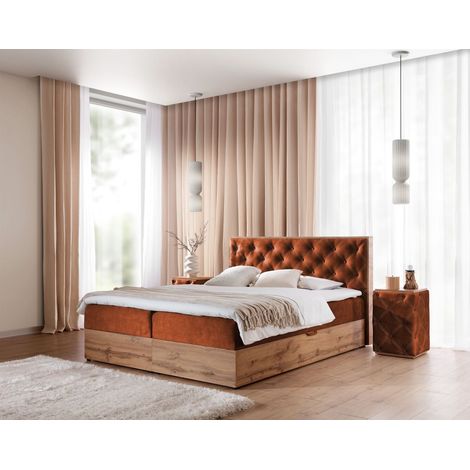 Boxspringbett Schlafzimmerbett MAXIMO 140x220cm in Stoff Torre Ziegelrot (1/3)