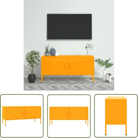 The Living Store TV-Schrank Senfgelb 105x35x50 cm Stahl - TV Schrank - Senfgelb - Stahlregal - Fernsehtisch - Wohnzimmermöbel (1/5)