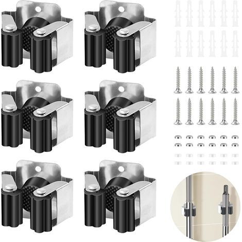 6 Pièces Accroche Balai Mural, Porte-Balais Muraux avec Vis, Attache Balai Mural, Support de Vadrouille, Support Balais Mural, Support Balais pour Jardin, Salle De Bain, Garage (1/5)