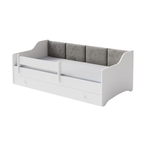Letto per bambini ERYK con cassetto e sponda 160x80 grigio