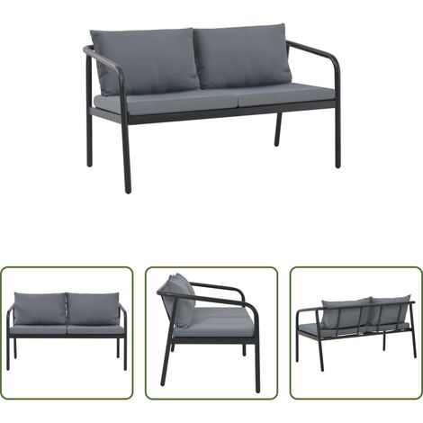 Gartensofa -  2-Sitzer-Gartenbank mit Auflagen Grau Aluminium (1/5)