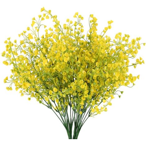 Elkuaie Plantes artificielles – Fausses fleurs – Pour intérieur et extérieur – 4 pièces – Bouquet de fleurs artificielles – Jaune (1/5)