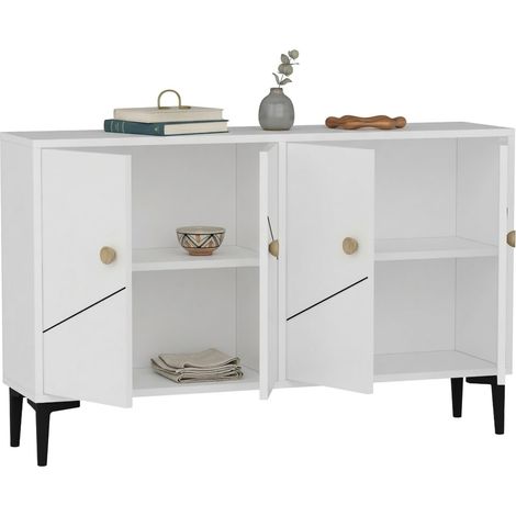 Mueble para TV Cervai, 2 estantes, apertura abatible, 4 puertas, 120x30x75h cm blanco