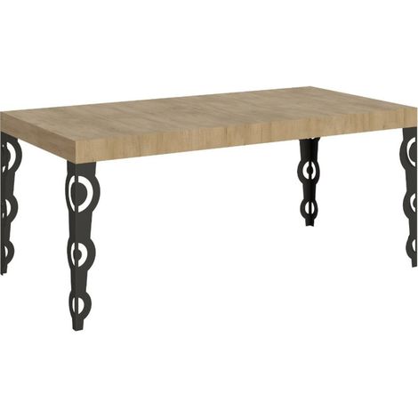 Table rectangulaire extensible orientale 6 à 20 personnes L 160 à 420 cm bois clair et pieds métal anthracite Kazay (1/5)
