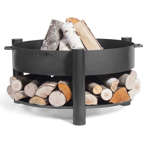 CookKing Feuerschale "Montana 80" inkl. Holzlager, schwarz, 88 x 88 x 45 cm
