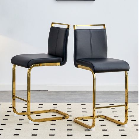 Tabouret de bar lot de 2, 96,5 cm, PU noir et métal doré HAVRYA (1/5)