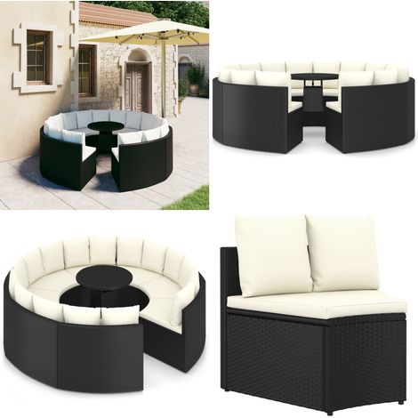 9-tlg. Garten-Sofagarnitur mit Auflagen Poly Rattan Schwarz - Garten-Lounge-Set - Garten-Lounge-Sets - Home & Living (1/5)