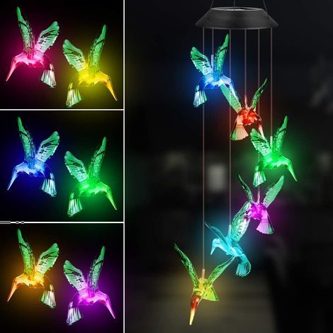 Carillons Éoliens Solaire, Carillon De Vent Colibri Changement De Couleur Led Lampe Solaire Mobile Carillon Étanche Intérieure Extérieure Pour Décoration De Jardin, Patio, Porch, Terrasse, Cour, Fête (1/5)
