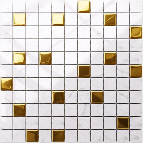 Mosaico in vetroe marmo su rete  per bagno e cucina 30cm x 30cm  - Gold Marble (1/5)