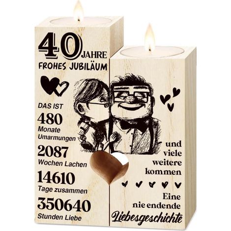 Rubinhochzeit Geschenk Kerzenständer Holz 40. Hochzeitstag Dekoration (1/5)