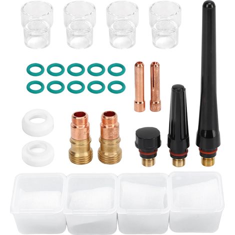 Ensemble de 23 pièces pour soudage TIG : buses en verre, connecteurs, pince à électrode et couvercles PTFE pour torches WP 17, 18, 26 (1/5)