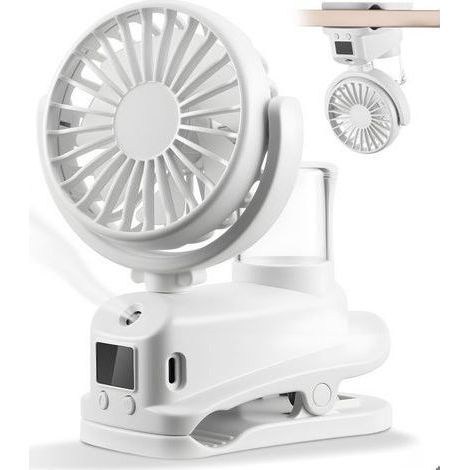 (Weiß) Clip-on-Ventilator mit LED-Anzeige, Mini-Ventilator mit Akku, 4 Geschwindigkeitsstufen, fürs Büro (weiß) (1/5)