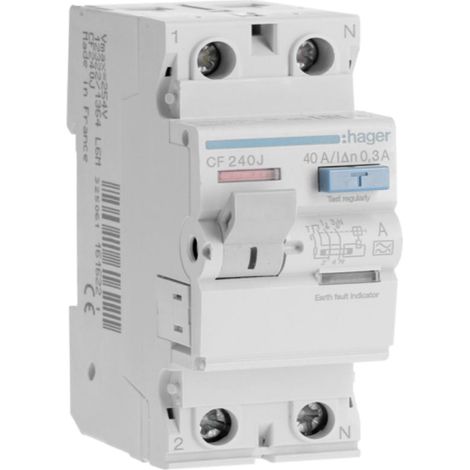 Cf240j Hager - Interrupteur Différentiel 2p 40a 300ma - Type A - Auxiliarisable - Entrée Haute / Sortie Basse (1/2)