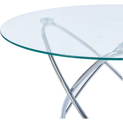 Dining Table with chrome metal leg and tempered glass,Modern Space Saving Kitchen Table for Living Room,chrome color metal legs (1/5)