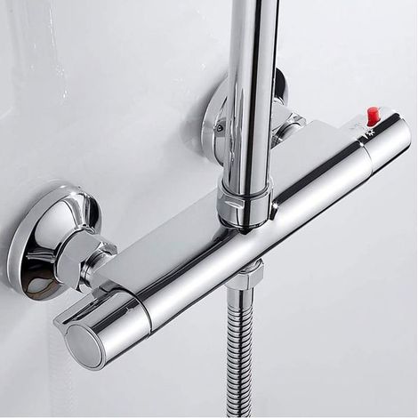 Mitigeur thermostatique de douche - AIMOONSA - Standard - Cuivre chromé - Butée 38°C - Économie 50% (1/5)