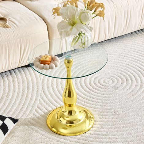 Table d'appoint ronde verre trempé, table basse moderne élégante, plateau verre sécurisé, base stable, petit guéridon compact pour salon ou chambre (unité) (1/5)