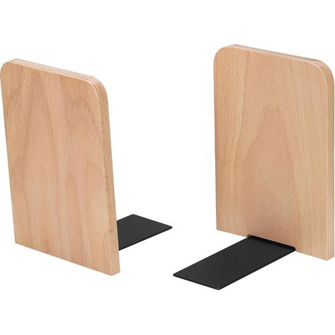 Serré Livre en Bois, 2 Pièces Supports de Livres en Hêtre (1/5)