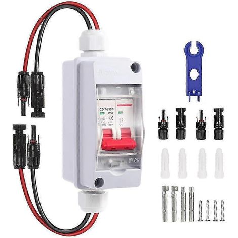 Disjoncteur pour panneau solaire CC 500 V, boîtier de disjoncteur solaire 32 A, disjoncteur miniature étanche IP65 pour panneaux photovoltaïques ZI (1/5)