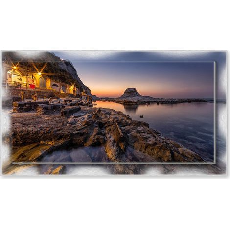 Lupia - Quadro moderno su Tela con Cornice stampata NEWEXT 75x135 cm, paesaggi localismi italiani, per casa soggiorno capezzale camera da letto hotel ufficio, ANCONA PASSETTO GROTTE DEI PESCATORI (1/4)
