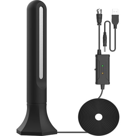 Antenne TV numérique intérieure HDTV 25 dB, portée 240 km, avec amplificateur de signal et connecteur F vers IEC. (1/2)