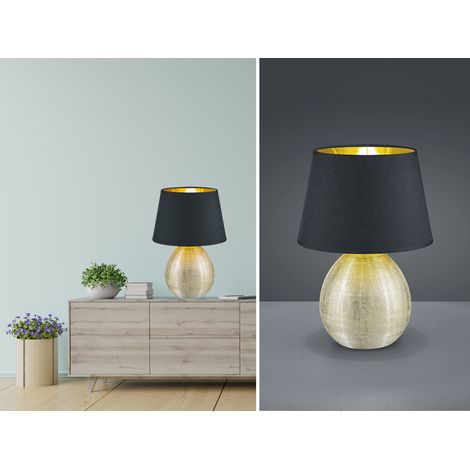 LED Tischleuchte Keramik mit Stoffschirm Schwarz innen Gold, Höhe 35cm (1/5)