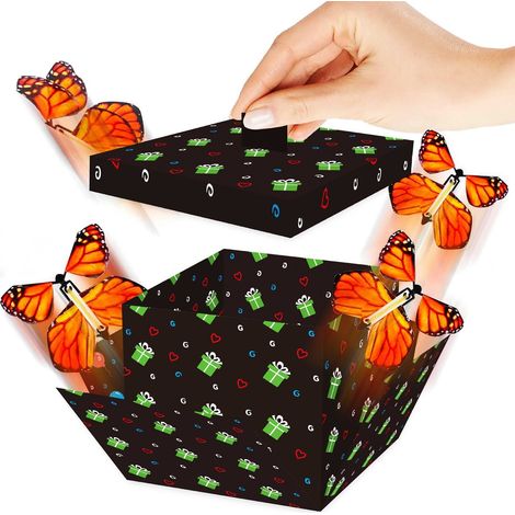 Boîte Cadeau Polygonale - Design Explosion Papillons Volants - Réutilisable - Pour Fêtes Anniversaires Occasions Spéciales - 1 Pièce (1/2)