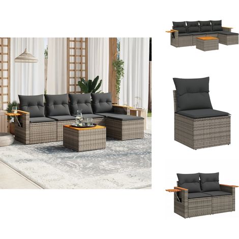 Salon de jardin 6 pcs avec coussins gris résine tressée - Ensemble Salon De Jardin - Meuble Extérieur - Jardin Design - Mobilier De Jardin - Chaise Lounge (1/5)