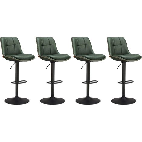 Vasagle – Lot de 4 tabourets de bar pivotants réglables – Hauteur assise 62-84 cm – Rembourrage épais en PU – Dossier incurvé et repose-pieds – Acier noir, vert