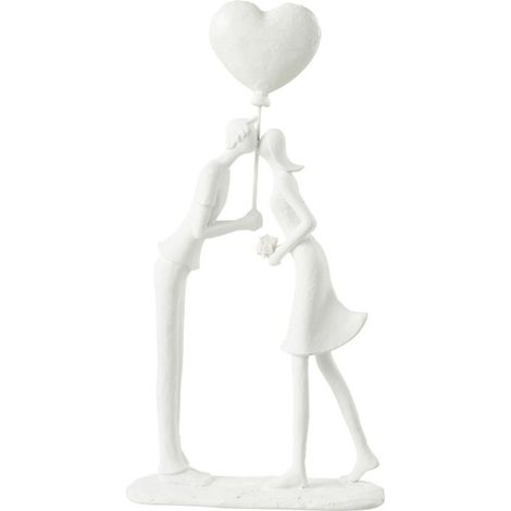 Statuette Déco "Couple Bisou Cœur" 30cm Blanc