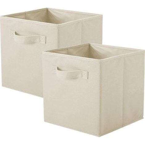 Lot de 2 Botes Tiroirs en Tissu Cube de Rangement Pliable Coffre pour Linge Jouets Vêtement(blanc cassé) (1/5)
