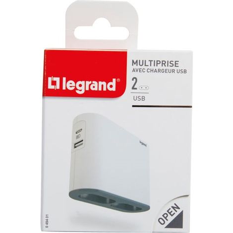 Legrand – Multiprise USB compacte 2 prises 2760W – Ports USB A et C jusqu'à 15W – Design affleurant pour espaces réduits (1/7)
