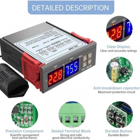 STC-3028 Numérique Température Humidité Contrôleur 110-220 V Thermostat Humidificateur avec Sonde de Capteur D'humidité Capteur pour Chauffe-Eau Réfrigérateur