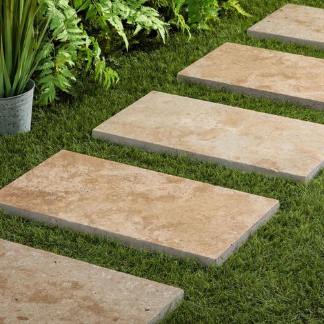 Pas japonais Rectangle Travertin Beige Nuancé 61x33x3 cm (à l'unité) -