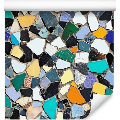 Papier peint mosaïque coloré turquoise et gris pour salon et chambre 50x1000 cm (1/5)