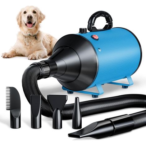 Pulseur pour Chien Blower Souffleur Chien Silencieux 3000W réglable - Souffleur de Soins avec 4 Buses différentes et Tuyau élastique,Bleu ciel (1/5)