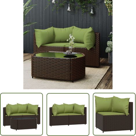 The Living Store 3-tlg. Garten-Lounge-Set mit Kissen Braun Poly Rattan - Gartenmöbel - Loungeset - Outdoor Möbel - Garten Sofa - Rattan Gartenmöbel (1/5)