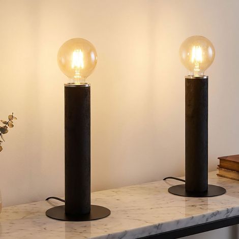 2x lampada da tavolo lampada da soggiorno lampada in legno look metallo nero H 30,5 cm (1/5)
