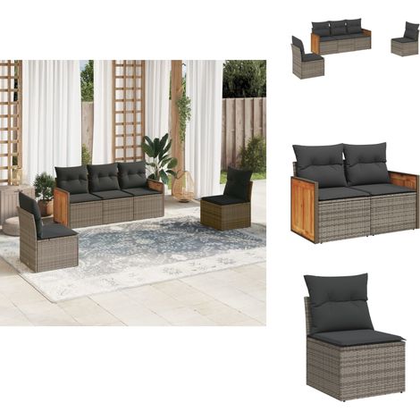 Salon de jardin 5 pcs avec coussins gris résine tressée - Salon De Jardin - Meuble De Jardin - Salon Extérieur - Ensemble De Canapés - Set De Salon (1/5)