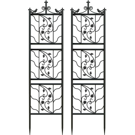 Lot de 2 treillis de jardin en métal renforcé : panneaux de treillis en forme d'oiseaux et de feuilles — supports pour plantes grimpantes (1/5)