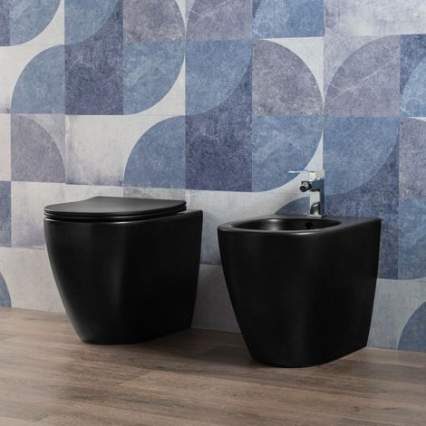 Sanitari Nero Opaco Filomuro Wc + Bidet + Sedile Chiusura Soft Close Kerm (1/5)
