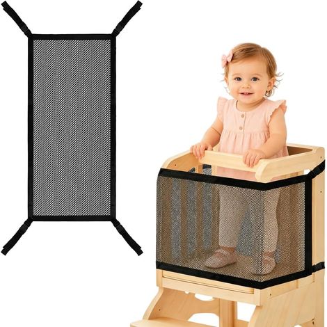 Filet de sécurité pour tour de tout-petit, filet de sécurité pour tour d'apprentissage et ustensile de cuisine, marchepied, protection 4 côtés pour ranger les jeux et les jouets des enfants (1/5)