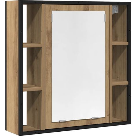 Armadietto a specchio da parete per bagno 60 x 16 x 60 cm pratico spazio di archiviazione design pulito in legno rovere artigianale 020051847