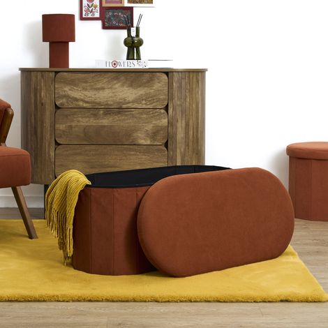 Coffre Banc Pliable - HOME DECO FACTORY - Jules - Tissu Côtelé - Terracotta (1/4)