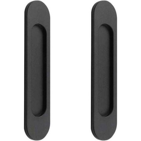 2 poignées de porte coulissantes ovales auto-adhésives en alliage d'aluminium noir mat sans perforation pour portes coulissantes, fenêtres d'armoires148cm (1/4)