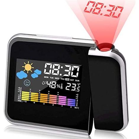 Wecker mit Projektion, LED-Projektionswecker, digitaler Projektionswecker, USB-Ladefunktion/LCD-Hintergrundbeleuchtung/180°-Projektion/Temperaturanzeige/Hygrometer/Datums- und Zeitanzeige (1/5)