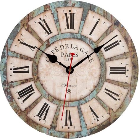 Horloge Murale Vintage Style Industriel - Design Rétro Silencieux en Bois Moderne pour Chambre, Cuisine, Salle de Bain, Bureau, Hôtel (Noir) - MODOU (1/5)