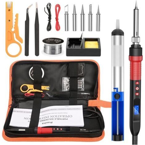 BARKBUSTERS Fer a Souder Kit, 80W Fer a Souder Réglable avec Écran LCD (220℃500℃),Station de Soudage,Pstolet a Souder,Fil de Soudure,5 Pointes à Souder, Pince à dénuder, Sac à Outils Portable (1/4)