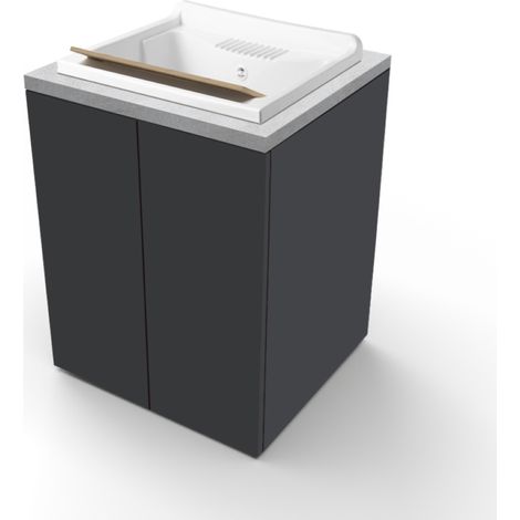 Mobile Lavatoio 2 Ante 71x65h Legno Vasca Resina Grafite/Grigio (1/2)