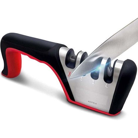 Affilacoltelli professionale 4 in 1 Enowelir con base antiscivolo per cucina, forbici manuali, nero e rosso (1/4)