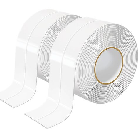 3.2 m x 38 mm White Self-Adhesive Shower Sealing Tape - Waterproof, Anti-Mould for Bathroom, Sanitary and Kitchen (2 Rolls) (1/5)